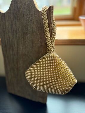 Gold Rhinestone Mini Handbag Clutch Wristlet Evening Bag Wedding Formal Sparkle